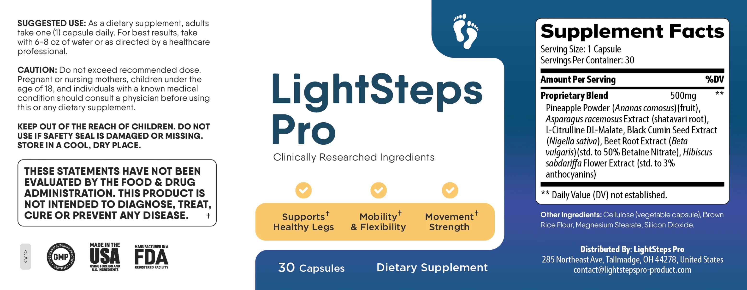 LightSteps Pro Product Label